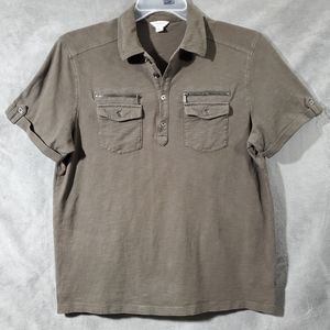 Calvin Klein Short Sleeve 100% Cotton Shirt Olive Green Size L Slim Fit …